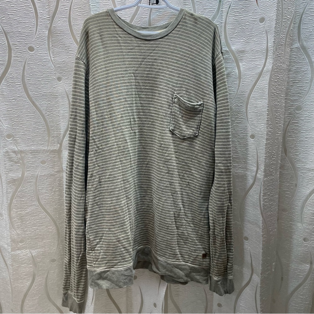 Billabong Shirt Men XXL Gray White Good Striped Long Sleeve Surfplus Crewneck
